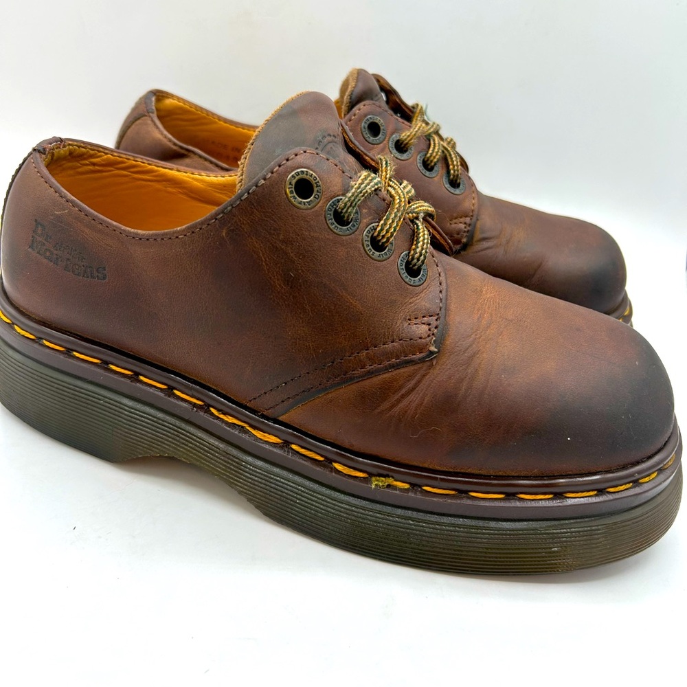 MIE RARE Vintage Dr Martens Chunky Platform Brown Square Toe Lace Up Oxford Shoe - Picture 4 of 17